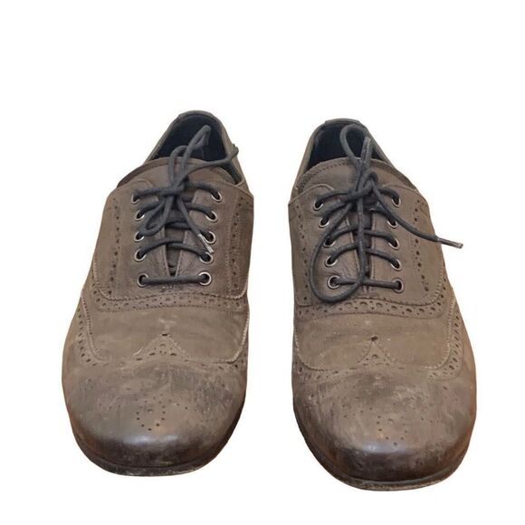 Prada Men\'s Gray Oro Leather Snake Gold Lace-Ups Taupe Oxford Shoes Size 40